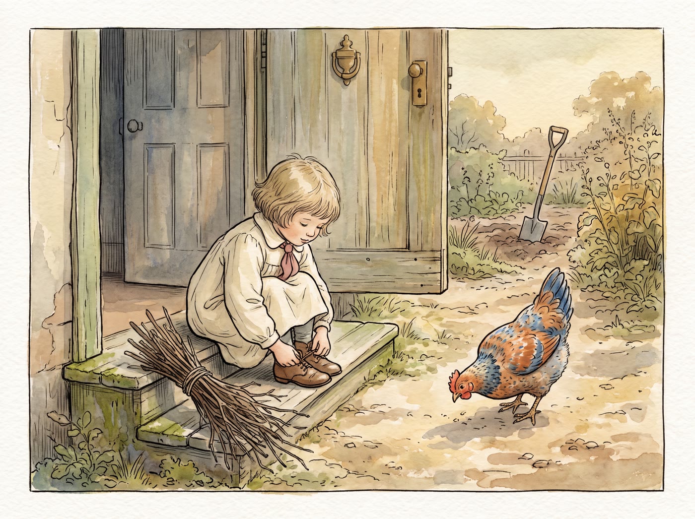 Storybook illustration for One, Two, Buckle My Shoe