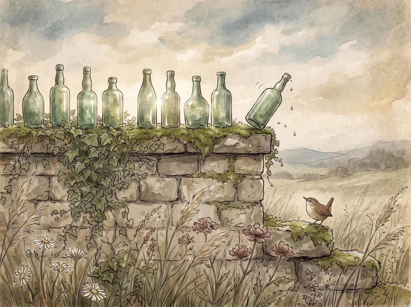Storybook illustration for Ten Green Bottles