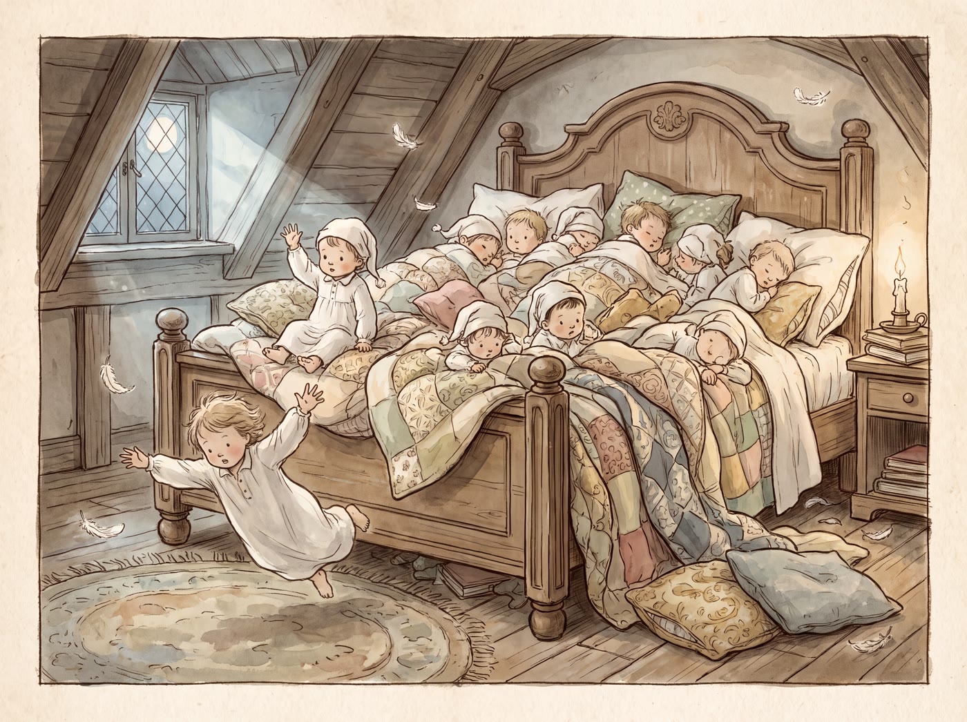 Storybook illustration for Ten in a Bed