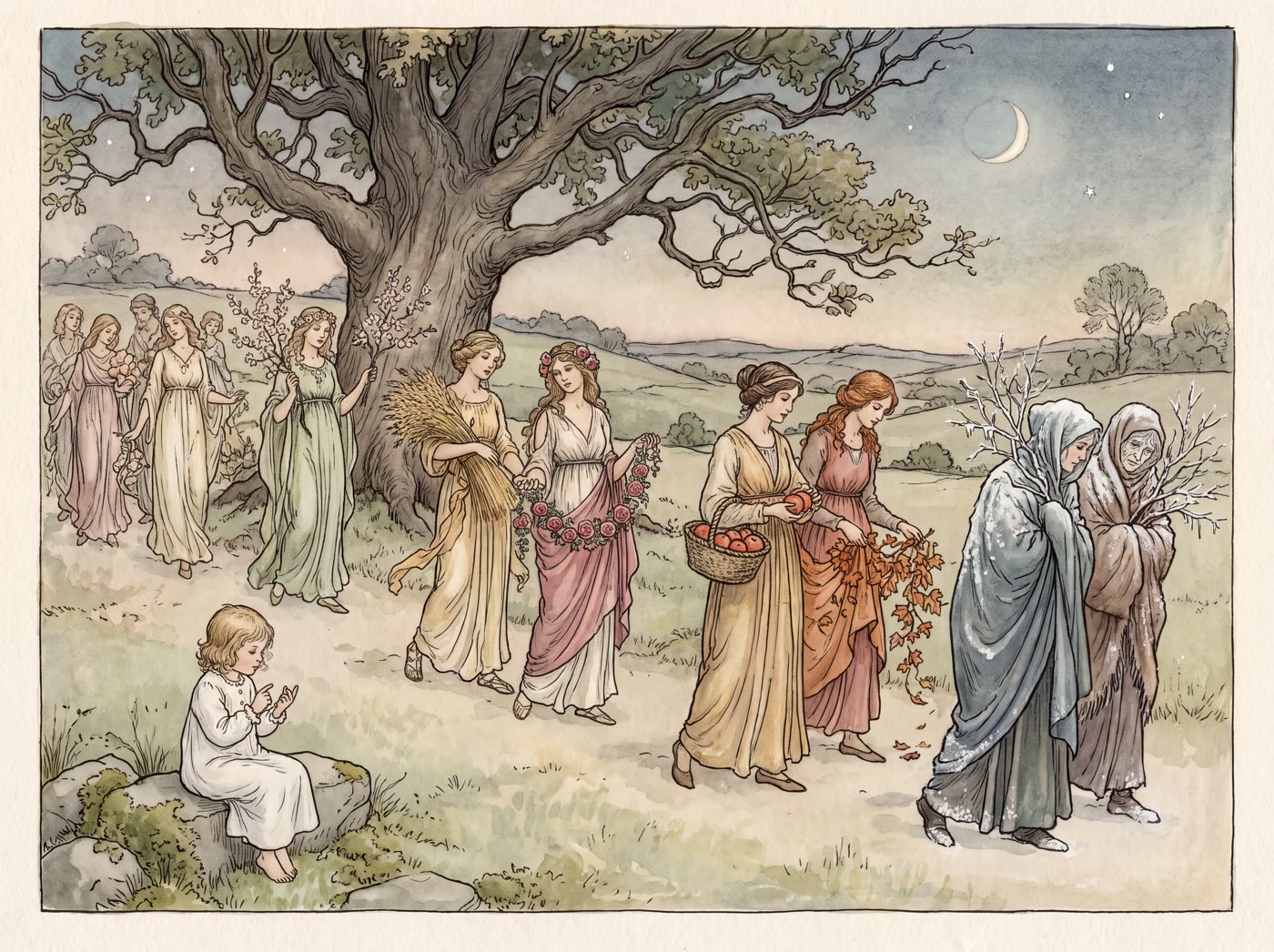 Storybook illustration for Thirty Days Hath September