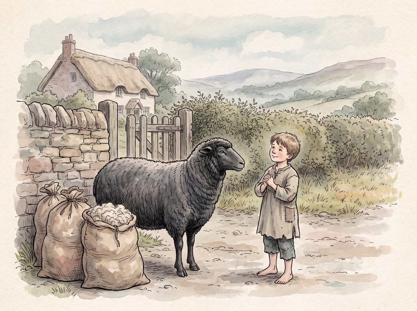 Storybook illustration for Baa Baa Black Sheep