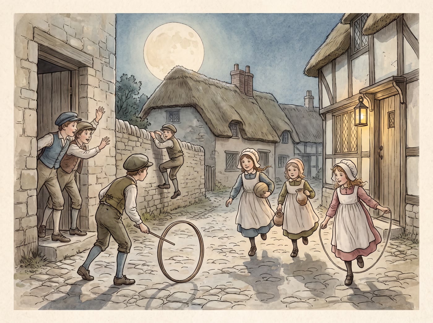 Storybook illustration for Girls and Boys Come Out To Play