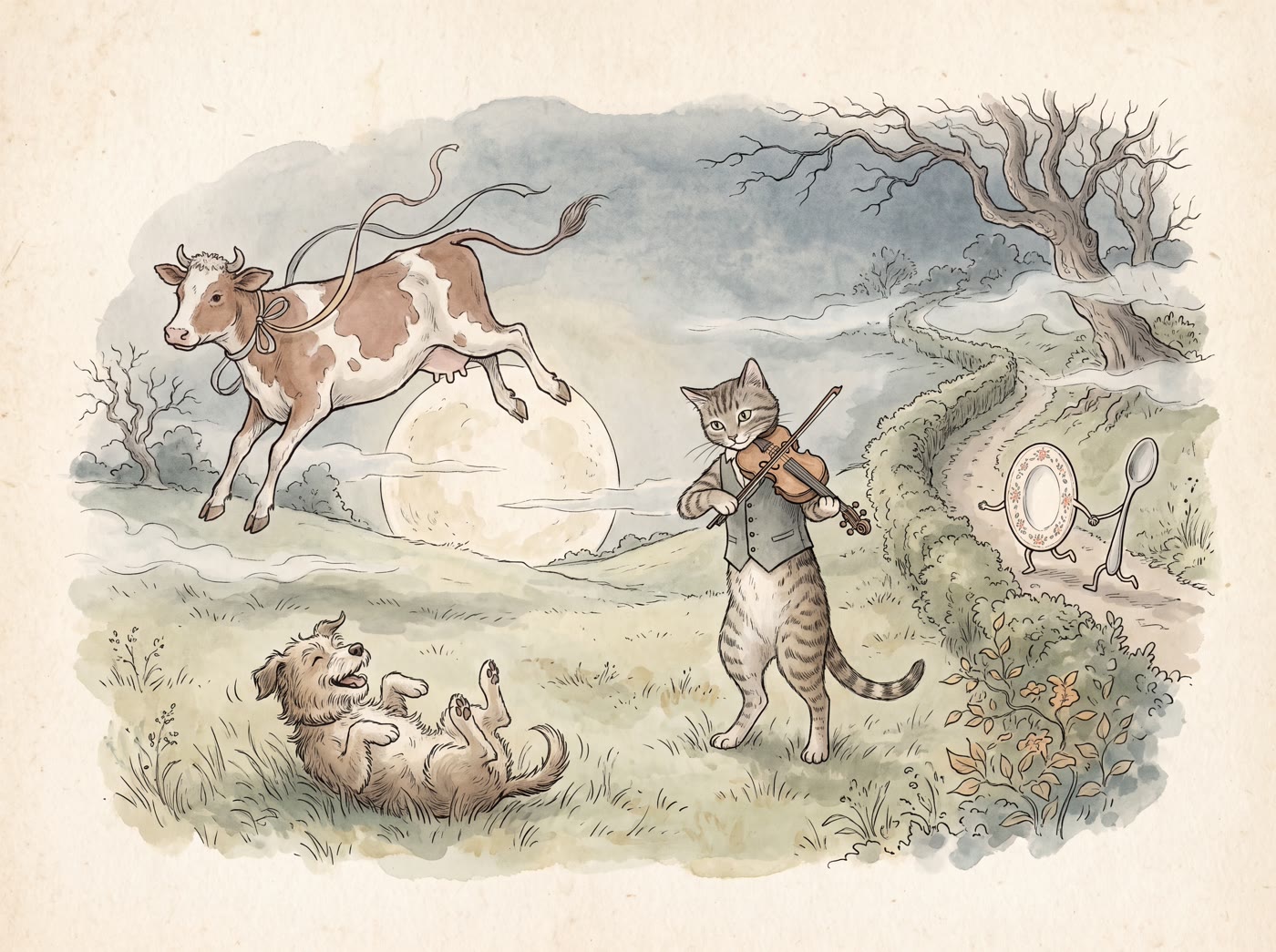 Storybook illustration for Hey Diddle Diddle