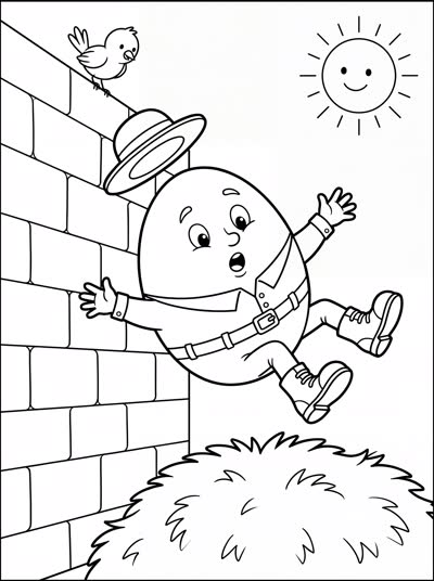 Coloring page: Humpty Dumpty's great fall