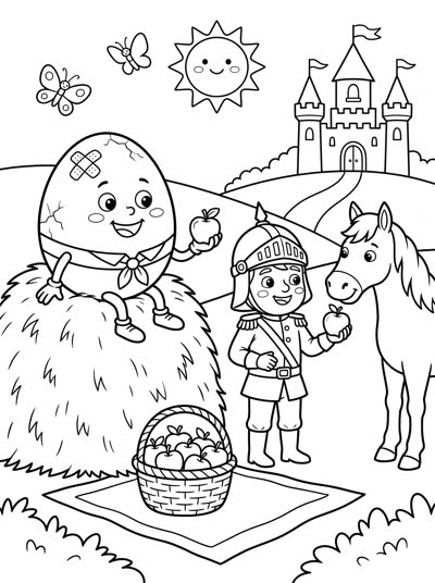 Coloring page: Humpty Dumpty's happy picnic ending