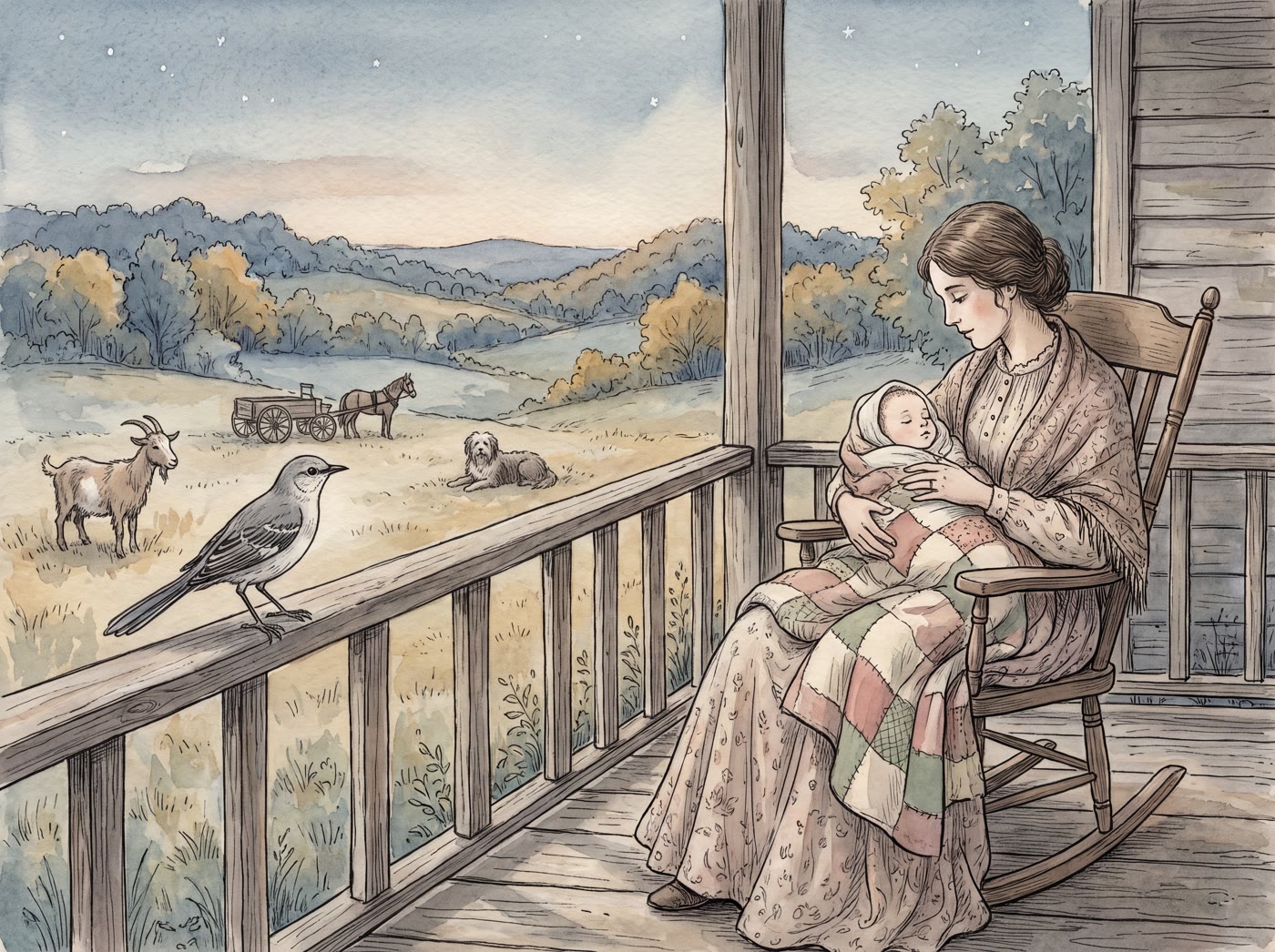 Storybook illustration for Hush, Little Baby