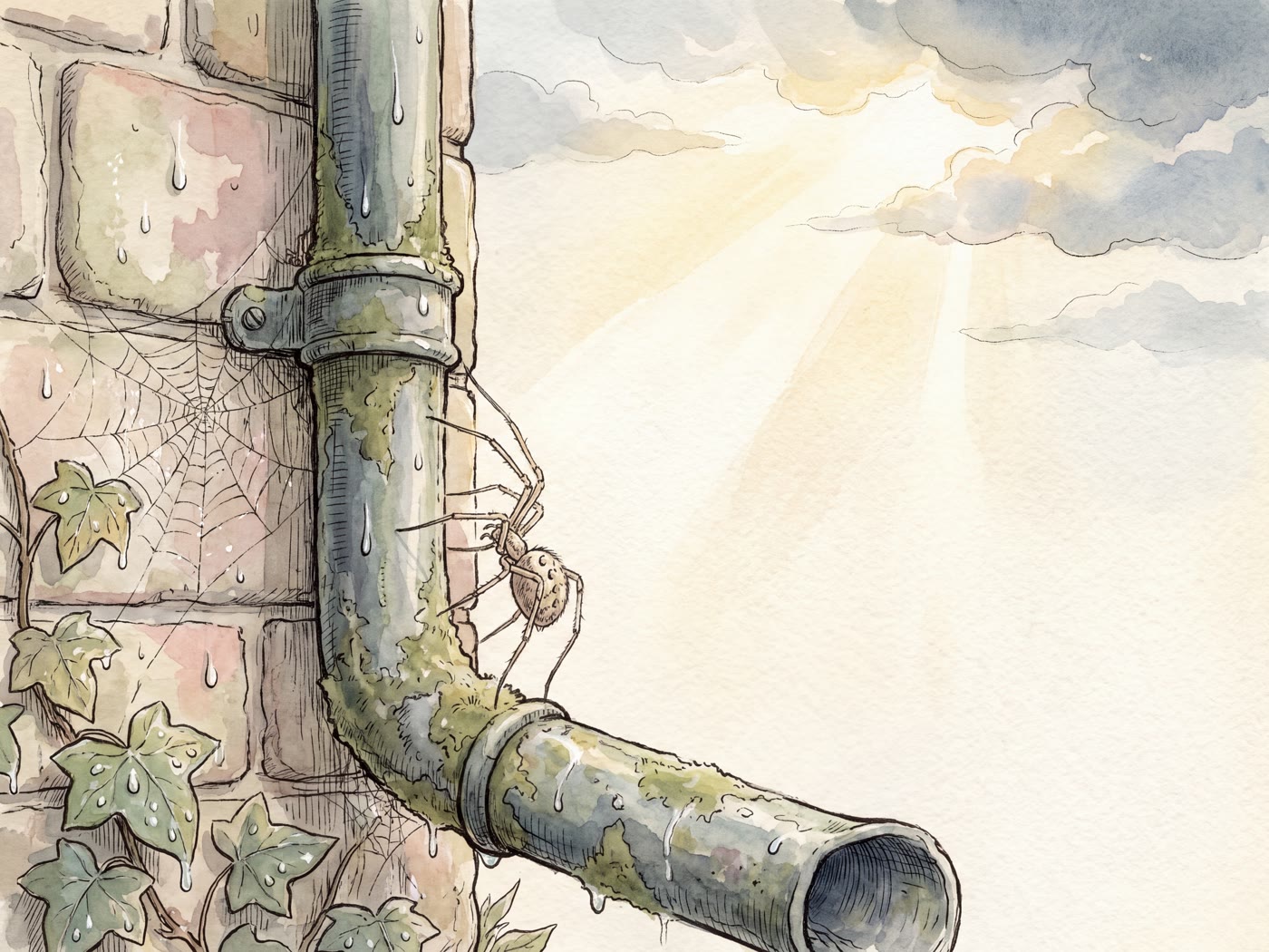 Storybook illustration for Itsy Bitsy Spider