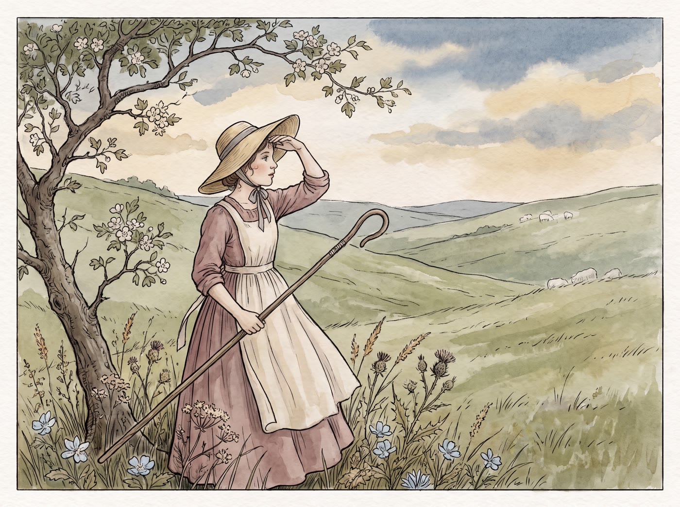 Storybook illustration for Little Bo Peep