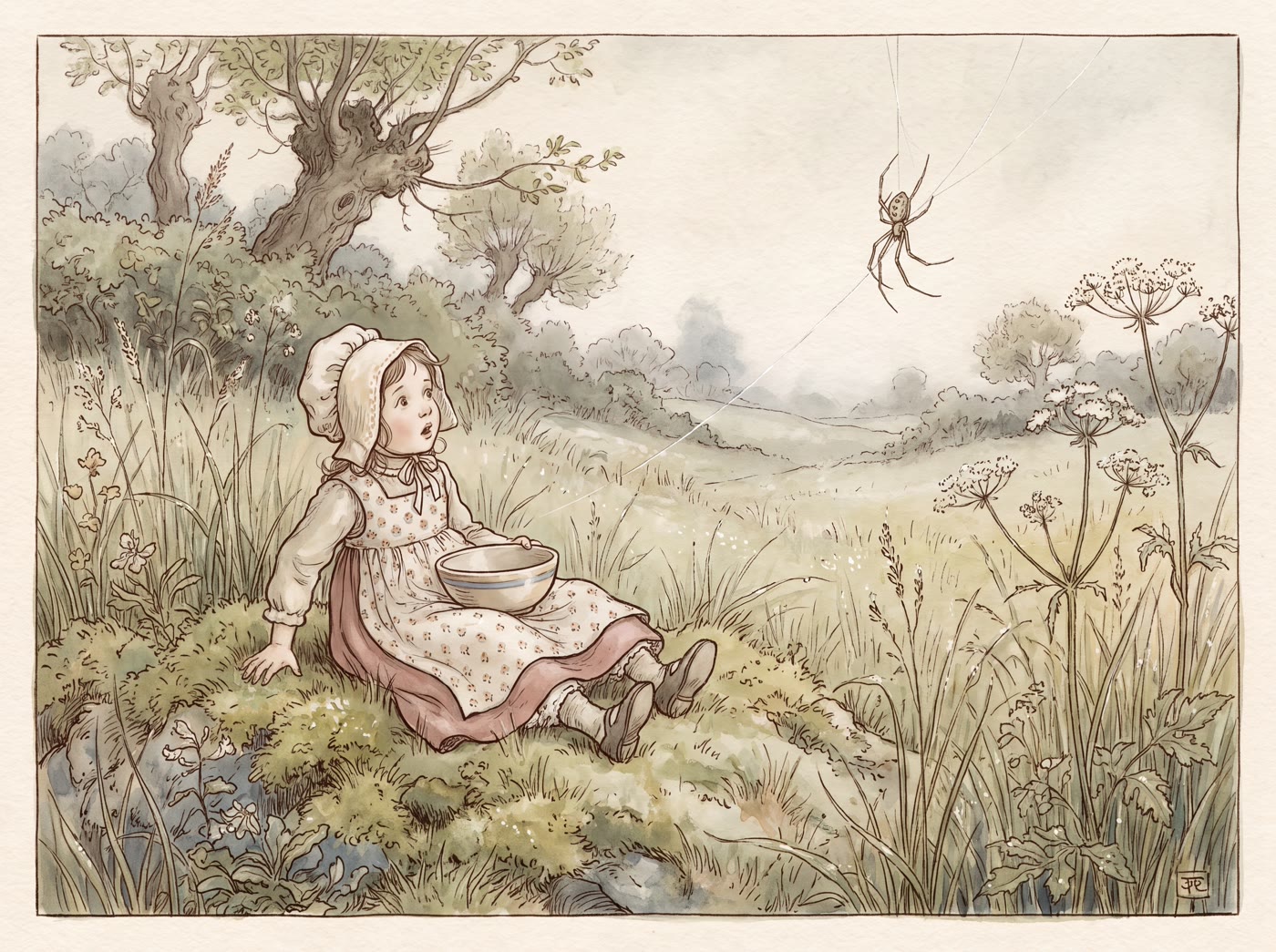 Storybook illustration for Little Miss Muffet