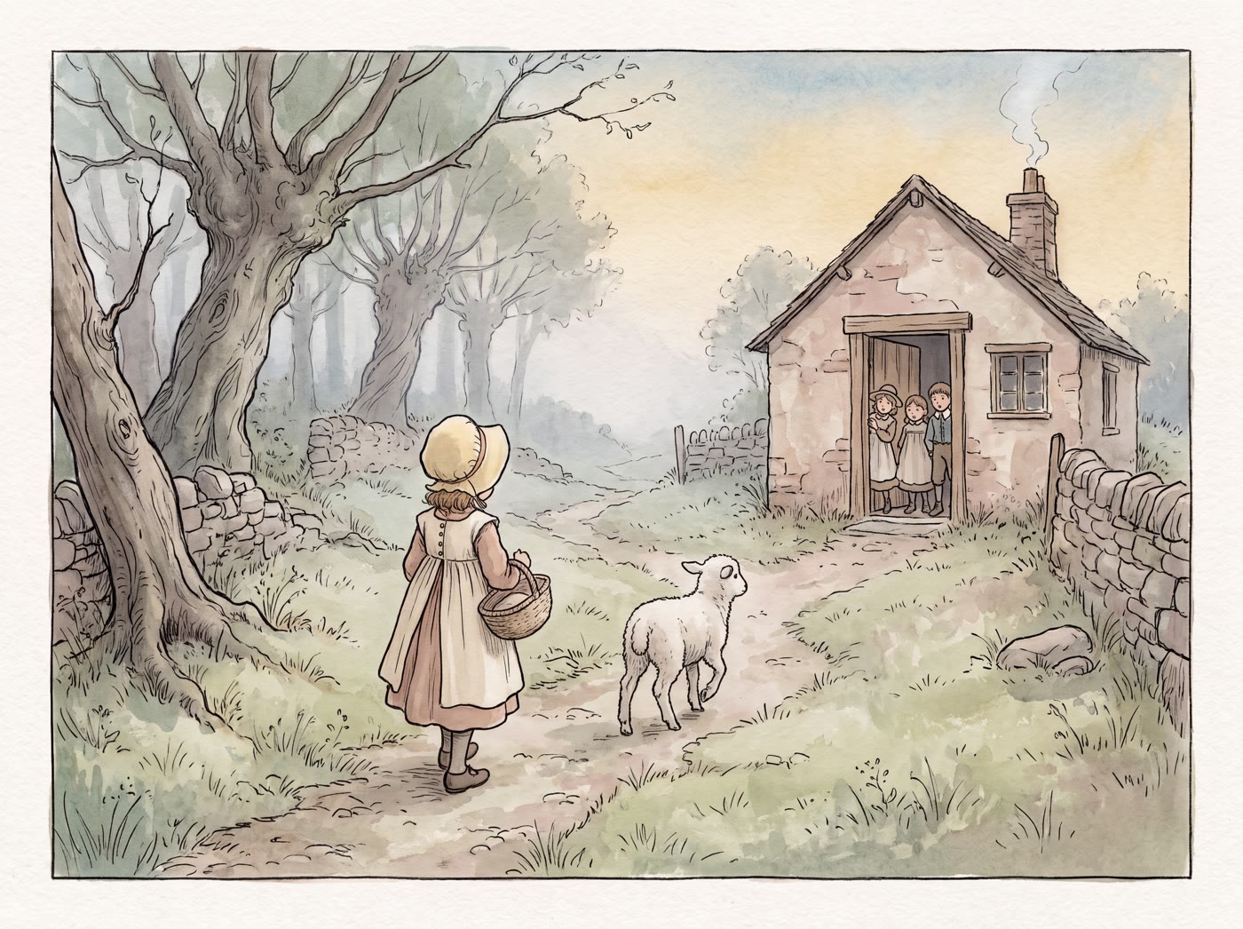 Storybook illustration for Mary Had a Little Lamb