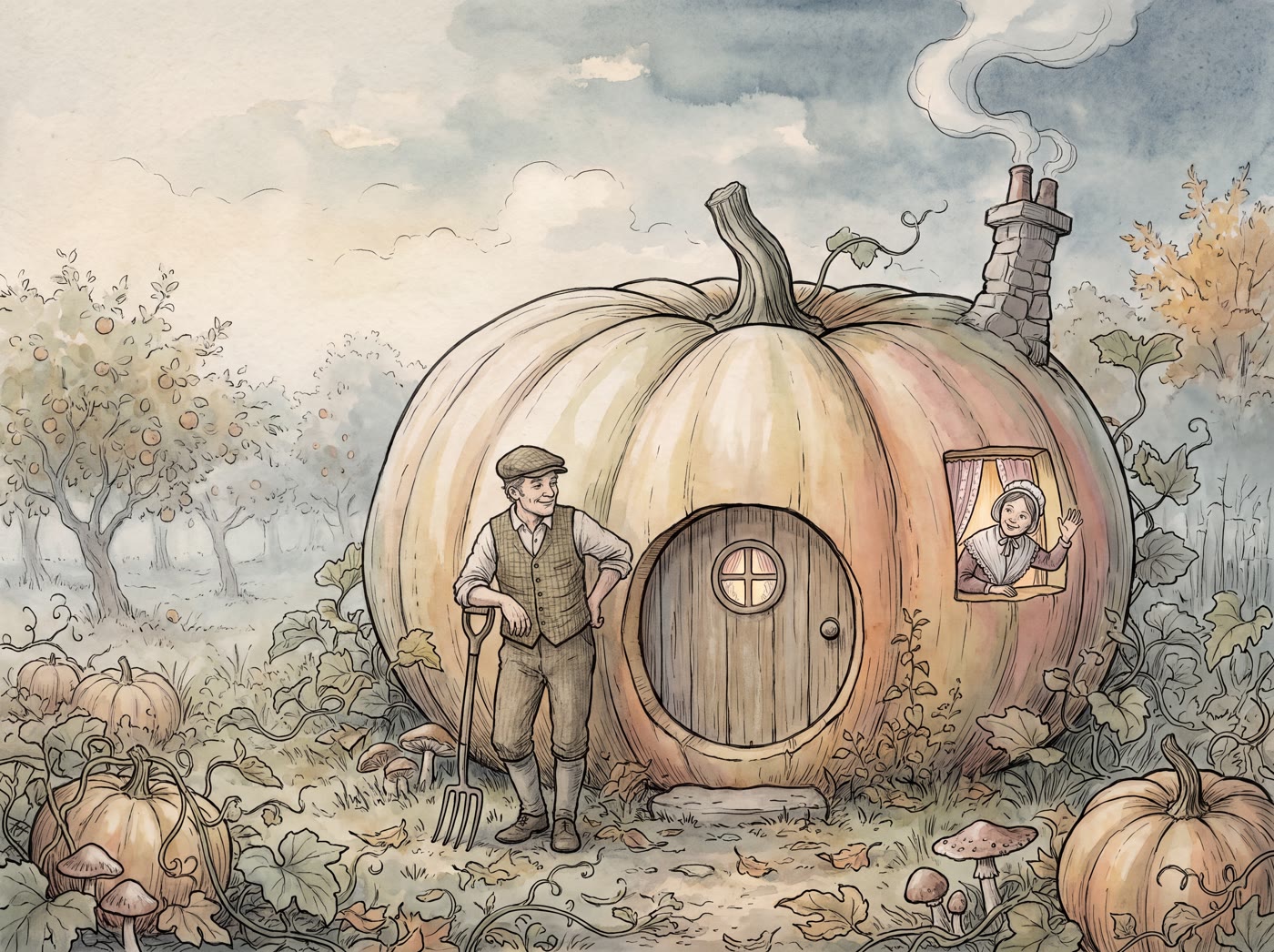 Storybook illustration for Peter, Peter, Pumpkin Eater