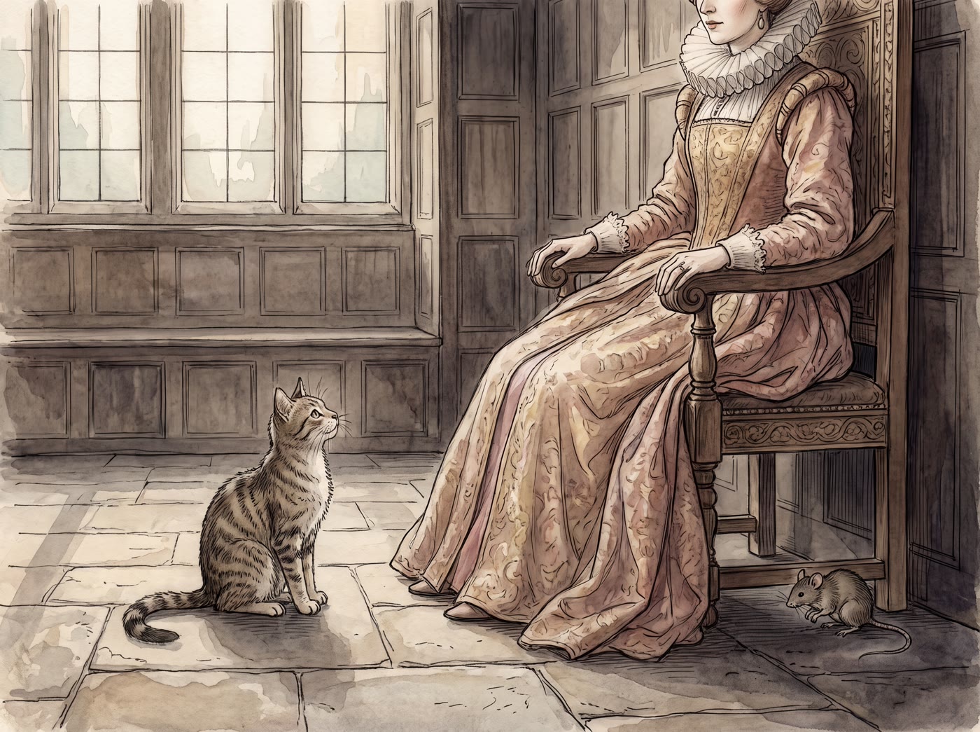 Storybook illustration for Pussy Cat, Pussy Cat