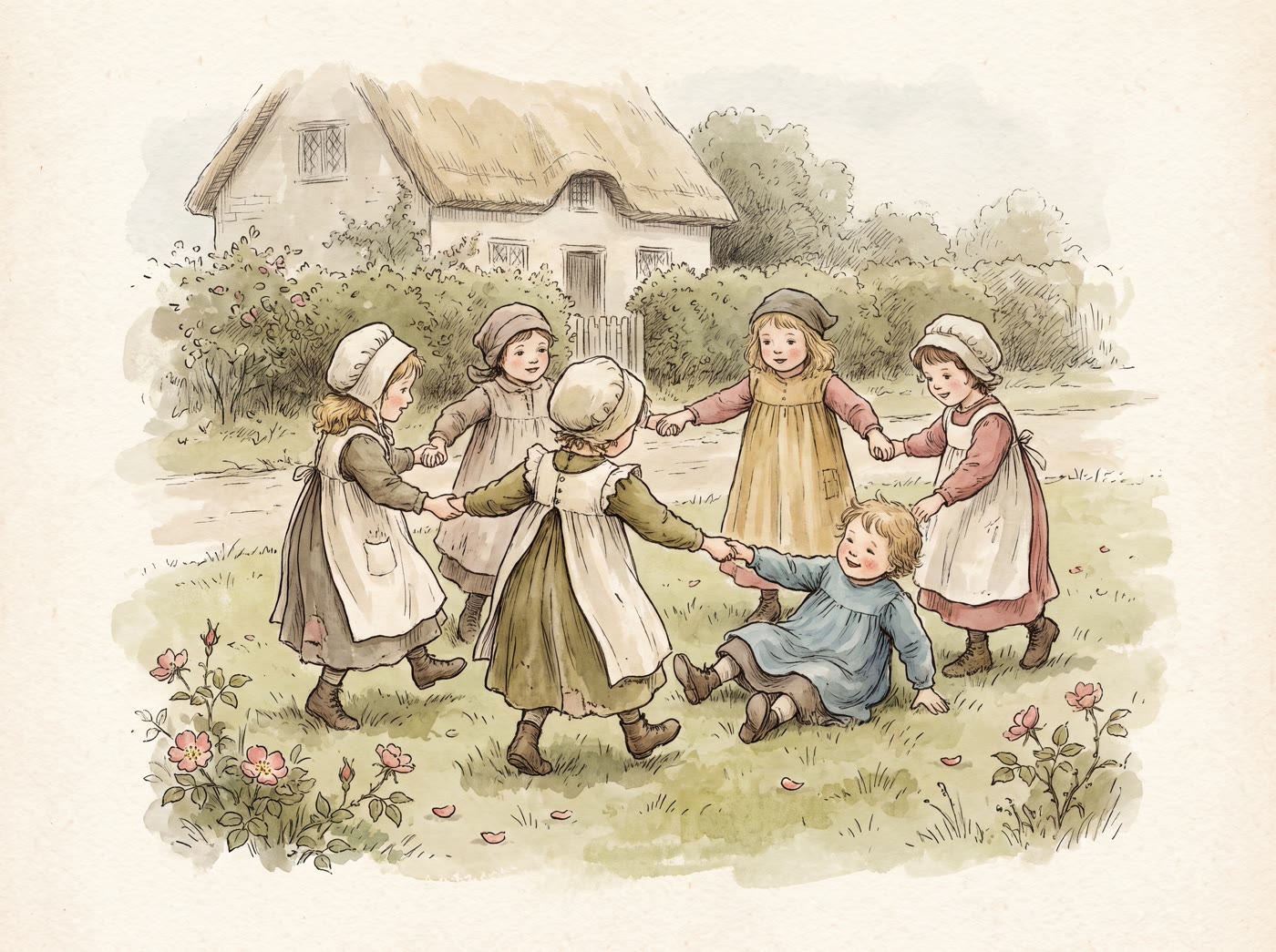 Storybook illustration for Ring-a-Ring o' Roses