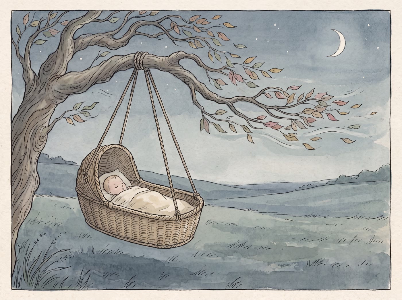 Storybook illustration for Rock-a-bye Baby
