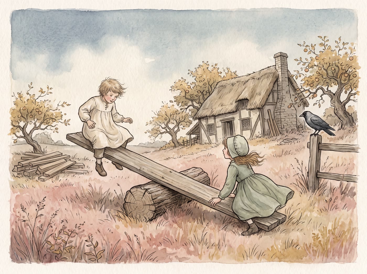 Storybook illustration for See Saw Margery Daw