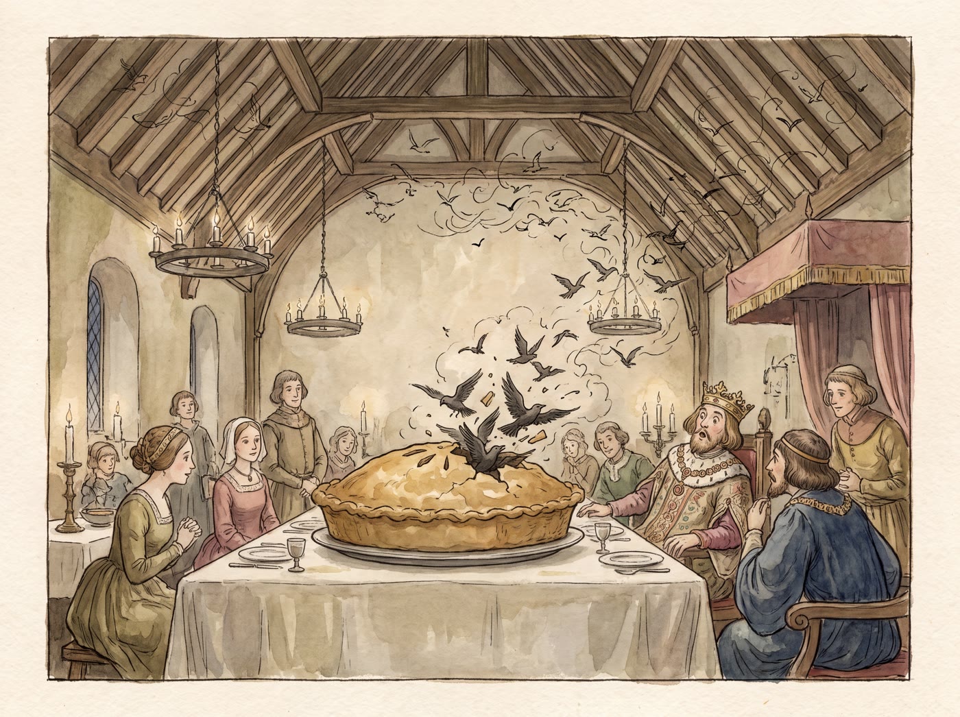 Storybook illustration for Sing a Song of Sixpence