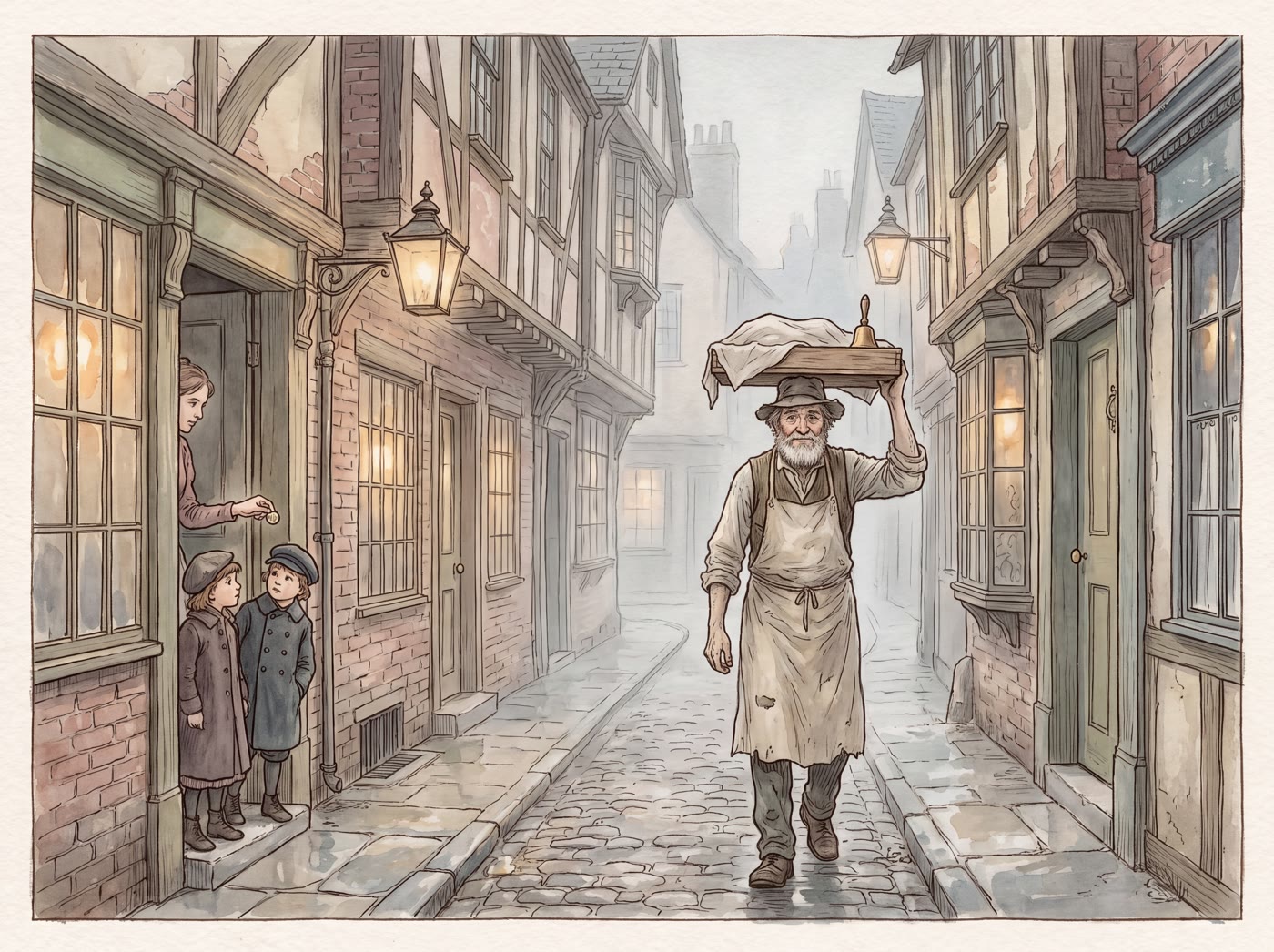Storybook illustration for The Muffin Man