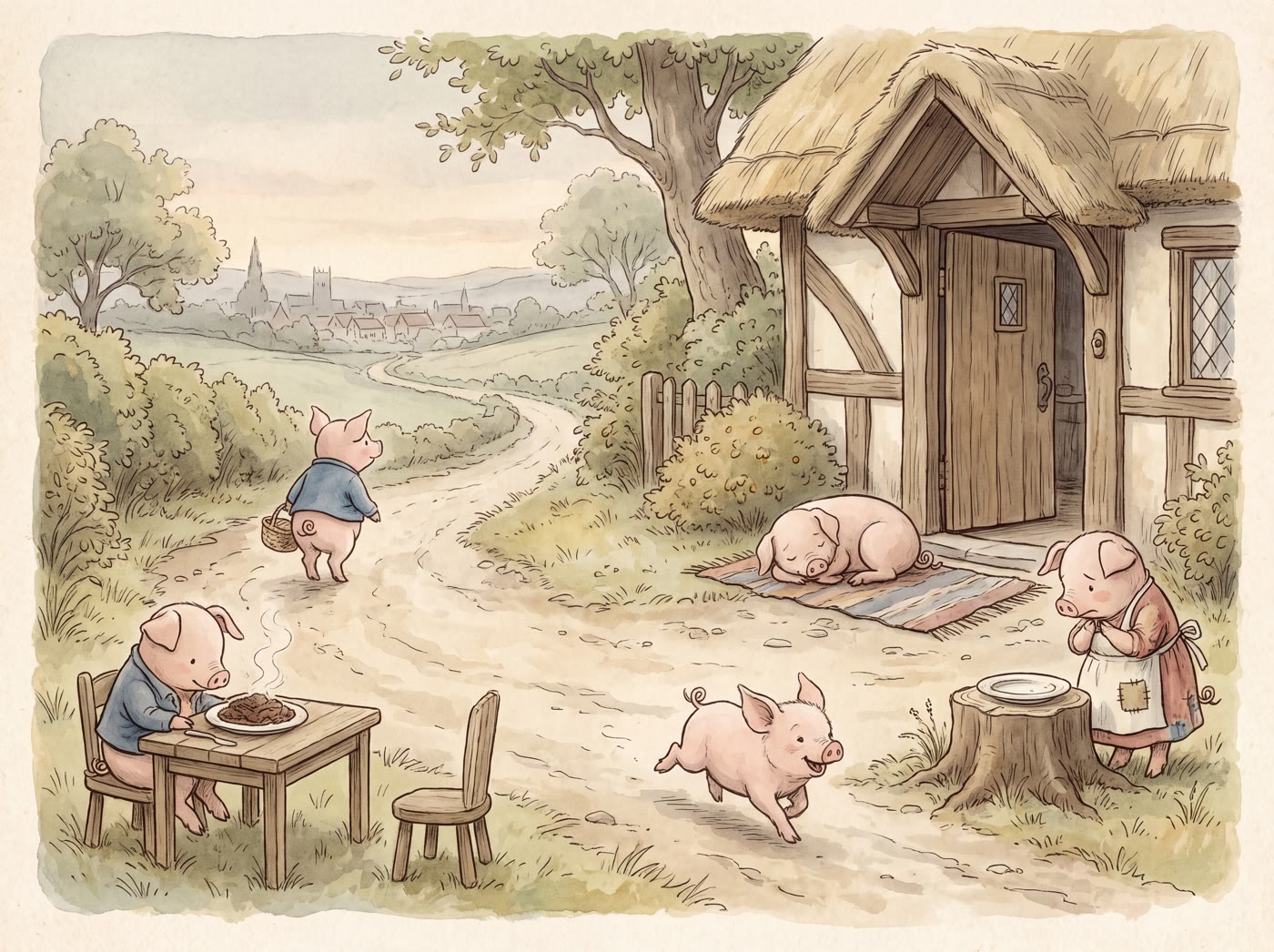 Storybook illustration for This Little Piggy