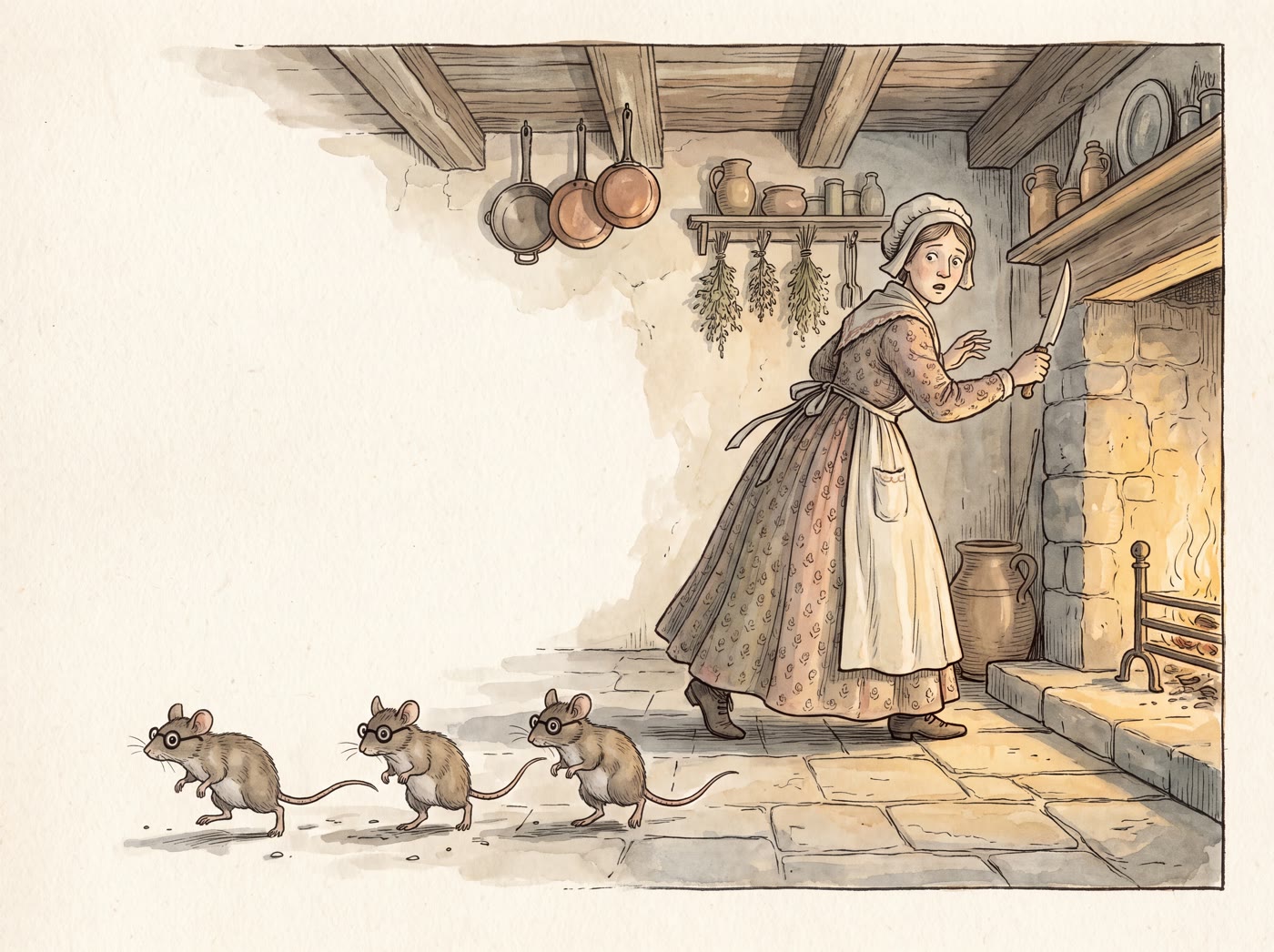 Storybook illustration for Three Blind Mice