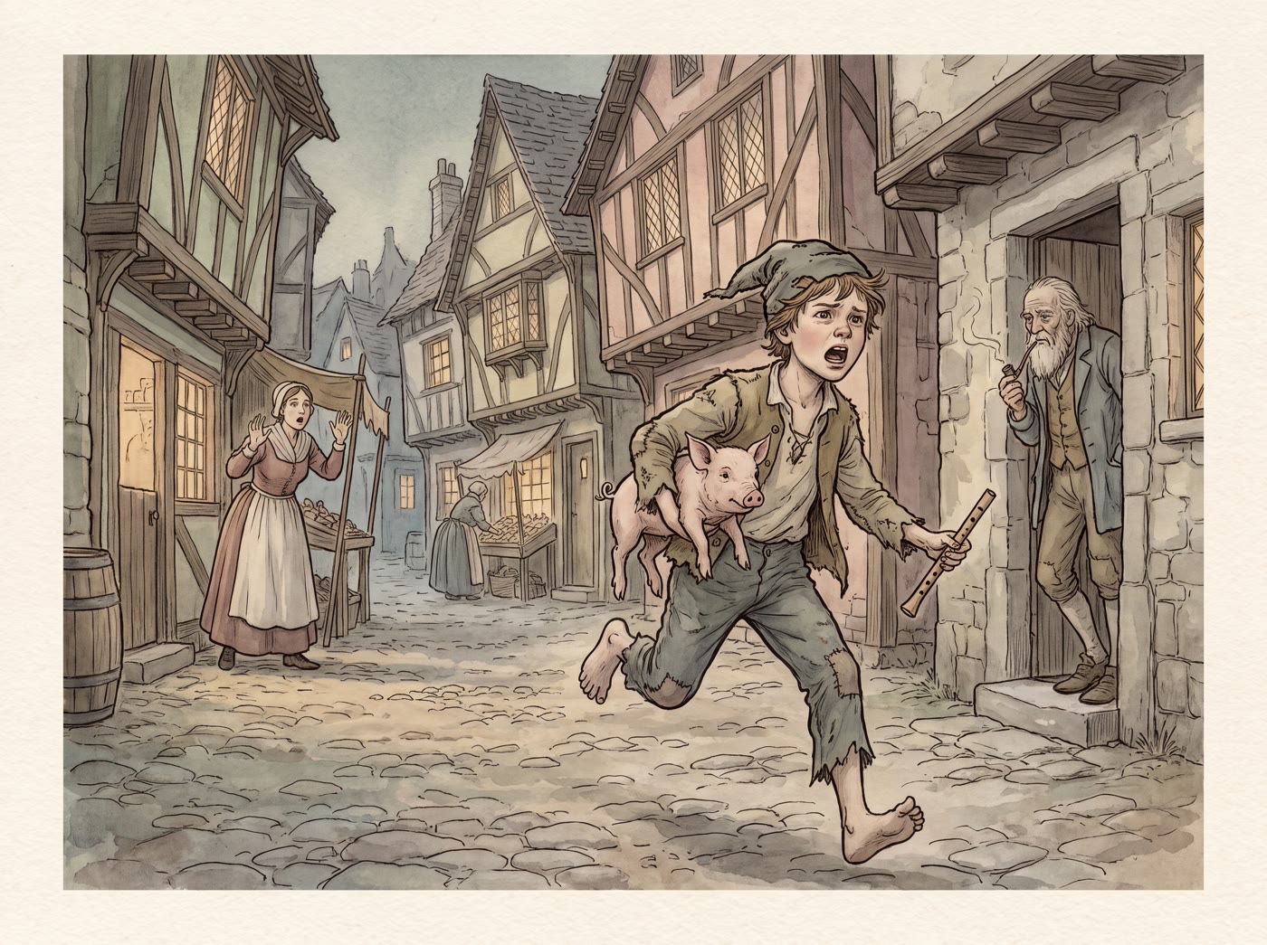 Storybook illustration for Tom, Tom the Piper's Son