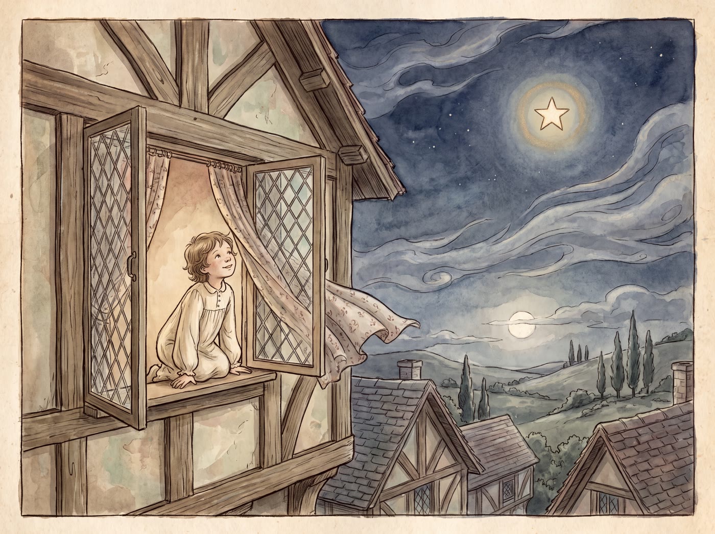 Storybook illustration for Twinkle Twinkle Little Star