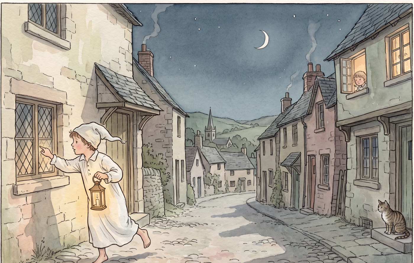 Storybook illustration for Wee Willie Winkie
