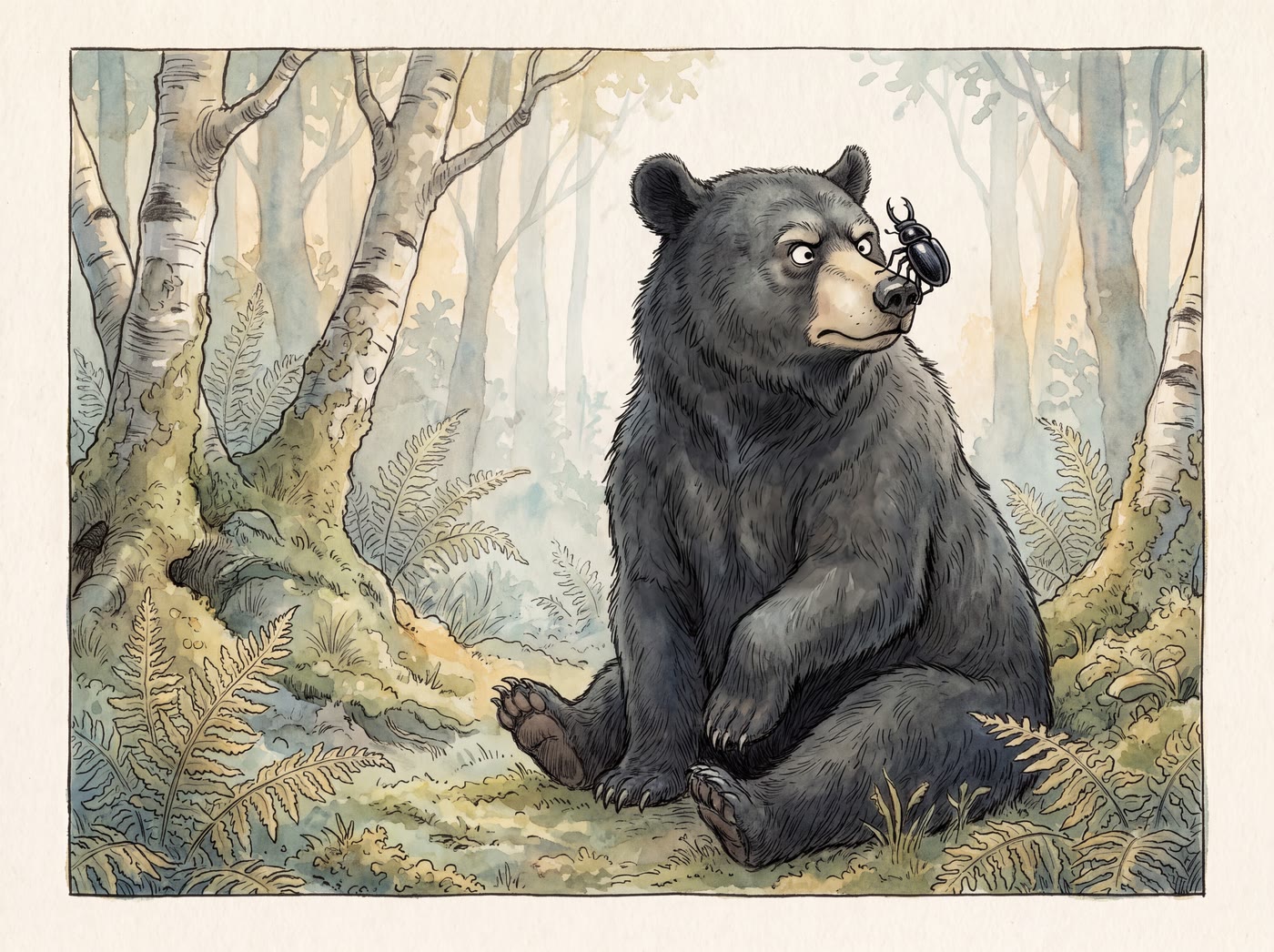 Storybook illustration for A Big Black Bug Bit a Big Black Bear