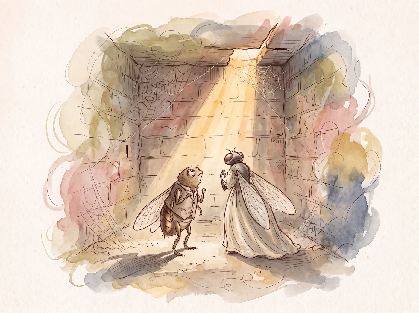 Storybook illustration for A Flea and a Fly