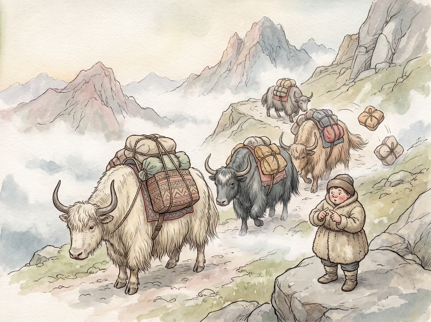 Storybook illustration for How Many Yaks?