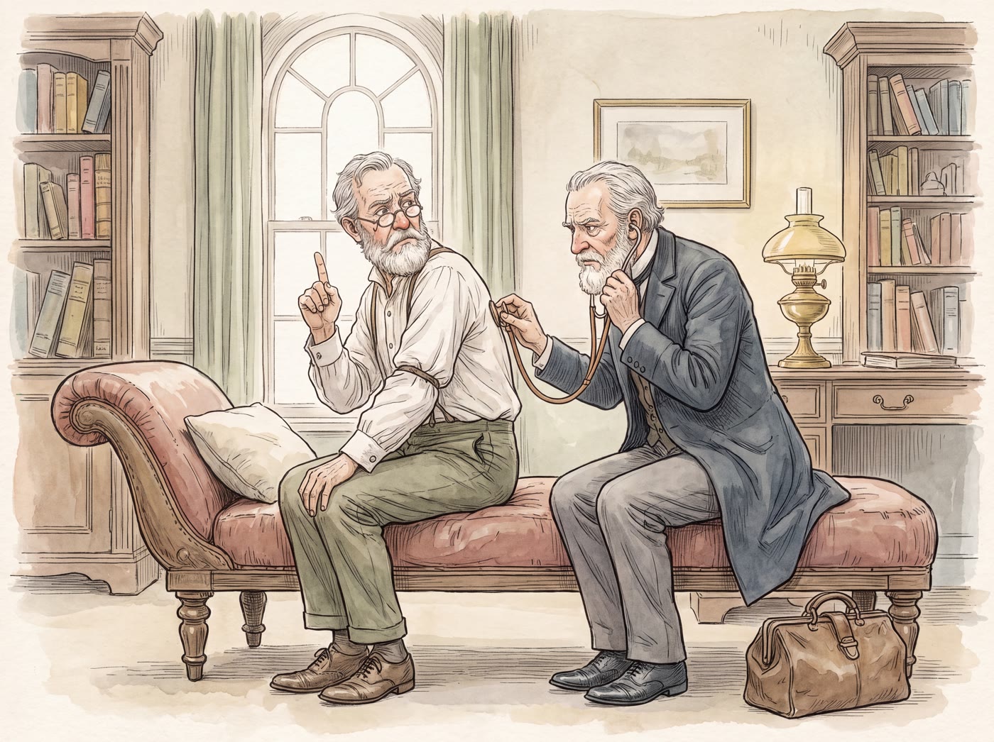 Storybook illustration for When a Doctor Doctors a Doctor